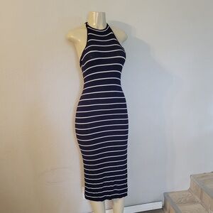 Striped Halter Neck Midi Dress